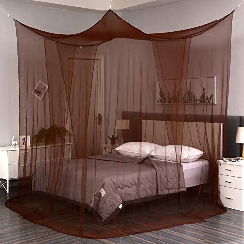 Mengersi Elegant Canopy Bed Curtains for Full Queen King Size Bed,Bed Canopy Mosquito Net Suitable for Indoor Outdoor Net (87x79x98“(Suggested for Full to King), Coffee)