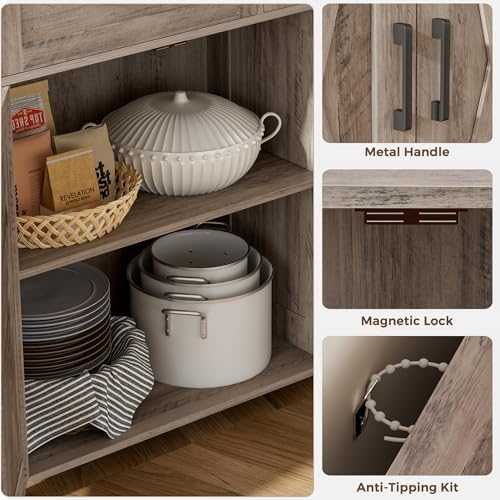Homhedy Coffee Bar Storage Cabinet with Drawers, Kitchen Buffet Cabinet
