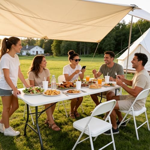 Folding Table 2 Pack, 8 FT Foldable Plastic Table with Carrying Handle, Heavy Duty Portable Fold-in-Half Utility Table for Party, Camping, Banquet, Craft, Wedding, Indoor & Outdoor Use