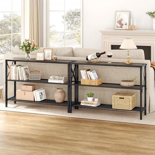 Hoctieon Industrial Console Table, 3 Tier Entryway Table, Hallway Table, Narrow Sofa Table with Shelves, Entrance Table for Entryway, Living Room, Foyer, Hallway, Office, Grey