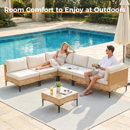 ABCASA 7-Pieces Patio Furniture Set with Non-Slip Cushions & Coffee Table