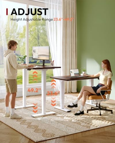 SANODESK Solid Rubberwood Standing Desk Dual Motor 55"x28" Walnut/White
