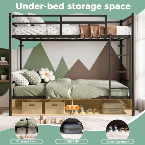 Metal Bunk Bed Twin Over Twin for Kids and Teens, Noise-Free Design, Black