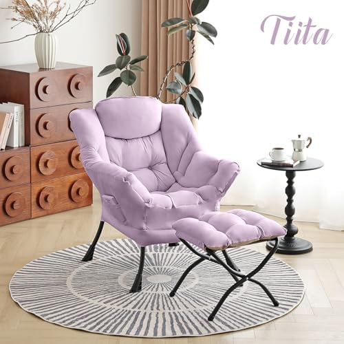 Tiita Lazy Chair with Ottoman, Comfy Reading Accent Chair, Purple