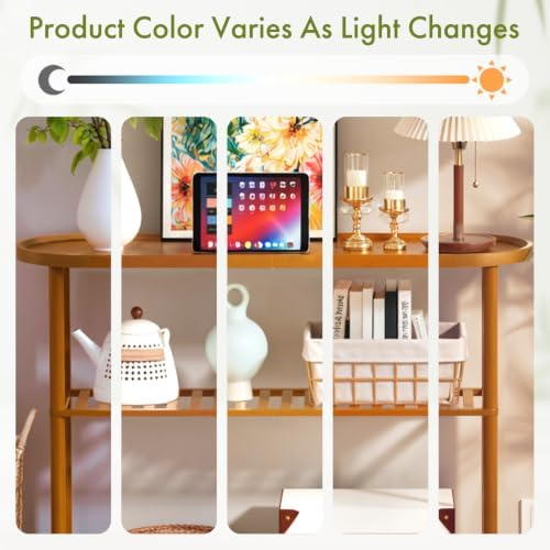 Bamboo Foyer Table for Entryway 39.4", Farmhouse Entryway Table for Hallway Oval Top, Sofa Console Table with Anti-fall Edge, TV Stand for Living Room, Indoor Plant Stand, 5min Easy Assembly, Walnut