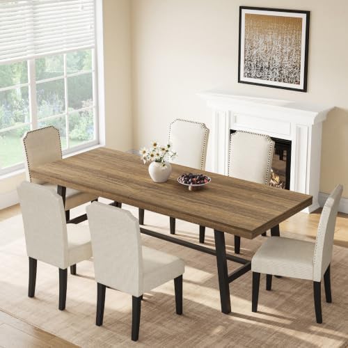 GarveeHome Industrial Dining Table for 8-10 People, 86.61" Long Kitchen Table with Sturdy Metal Frame, Rectangular Counter for Dinner, Kitchen, Dining Room (Grey Walnut, 87" Non-extendable)