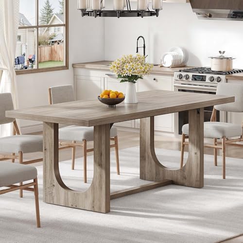 DWVO 70.86" Farmhouse Dining Table for 6-8, Wooden Table, Grey Oak