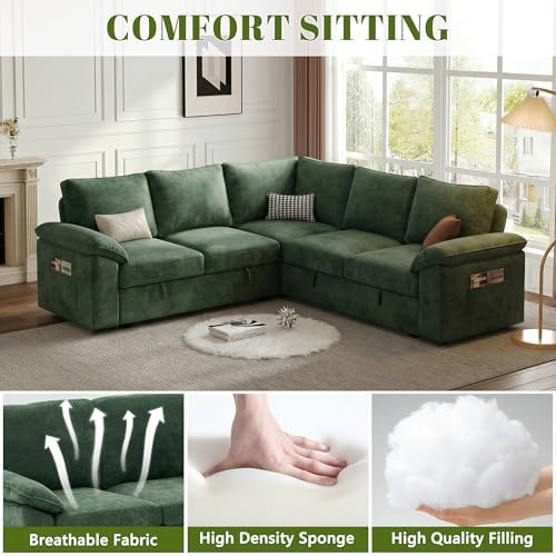 85'' Modular Sectional Sofa with Pull Out Bed, Sleeper Sofa, Green