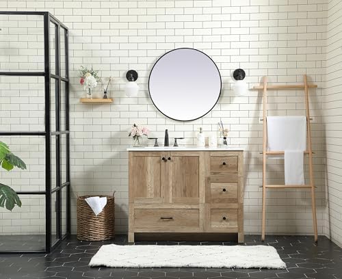 42" Pre-Assembled Bathroom Vanity with Sink, Engineered Wood, Ivory White Engineered Marble Countertop Attached, Single Rectangle Porcelain Sink, 4 Soft-Close Drawers, Natural Oak