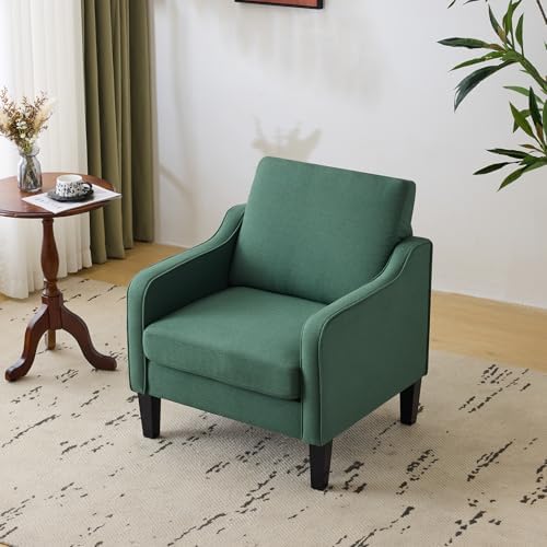 VINGLI Accent Chair, Linen Upholstered Green Armchair for Living Room