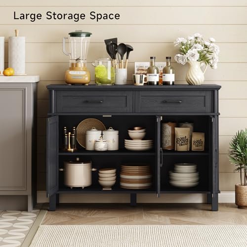 ONBRILL 48 Inch Buffet Cabinet with Storage, Black