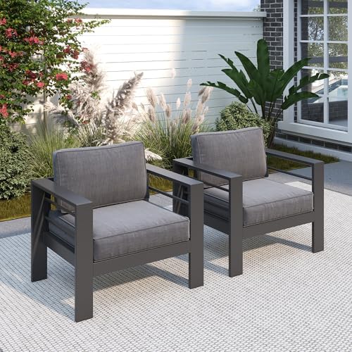 Solaste Aluminum Outdoor Patio Chairs Set of 2, Dark Grey Patio Sofa Set