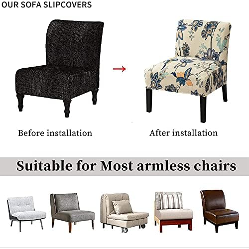 Eco-Ancheng Armless Chair Slipcover Removable Armless Accent Chairs Covers Washable Armless Slipper Chair Slipcover Printed Armless Chair Furniture Protector Covers for Living Dining Room Hotel