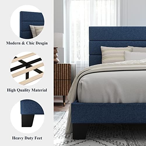 Allewie Cal King Size Platform Bed Frame with Fabric Upholstered Headboard