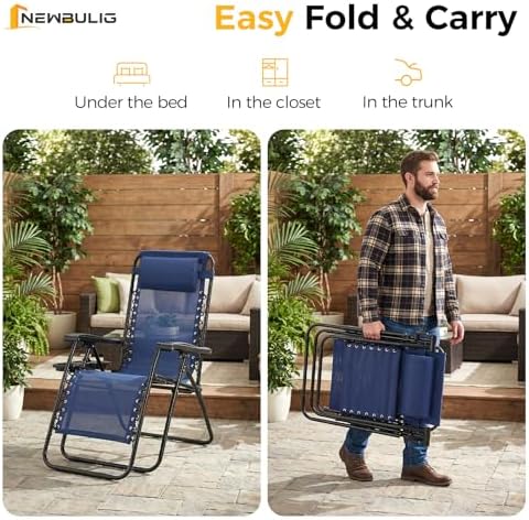NEWBULIG Zero Gravity Chairs Set of 2, Folding Lounge Recliner Chair