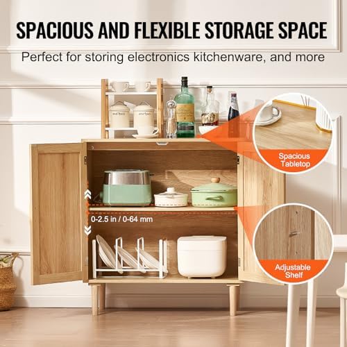 VEVOR Sideboard Cabinet, Buffet Cabinet with 2 Magnetic Doors and Adjustable Shelves, Sideboard Buffet for Hallway, Entryway, Living Room, or Kitchen, Natural