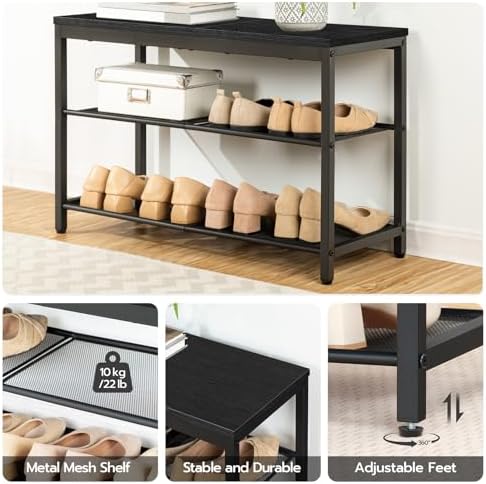 HOOBRO Shoe Bench, 3-Tier Shoe Rack, Industrial Shoe Organizer Storage Bench, 29.5 inches Entry Bench with Mesh Shelves, for Entryway, Living Room, Hallway, Easy Assembly, Black BB75HX01