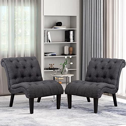 Accent Chairs Set of 2 Upholstered Living Room Side Chairs Grey