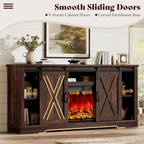 AMERLIFE Fireplace TV Stand with Sliding Barn Door for TVs up to 75"
