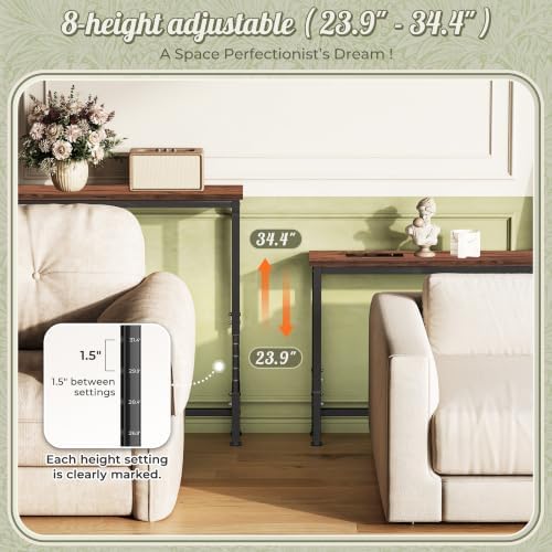 Huuger 110.2 Inch Sofa Table with Power Outlets, Skinny Behind Couch Table