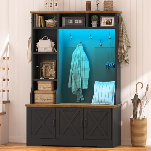 CSZZD 39.4 inch Hall Tree with Bench & Entryway Coat Rack with Shoe Storage
