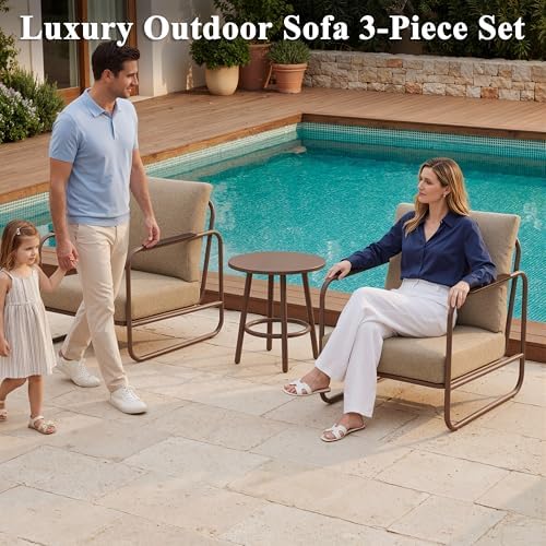 3 Pieces Aluminum Outdoor Patio Conversation Set with Coffee Table