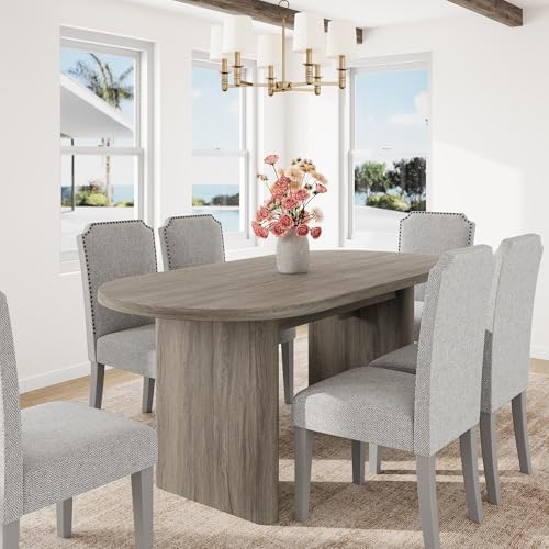 GarveeHome 63" Long Oval Dining Table with Wooden Base for 4-6 People