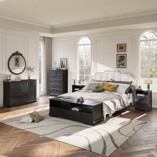 Farmhouse 7 Drawers Dresser for Bedroom Wood Dressers with Charging Station