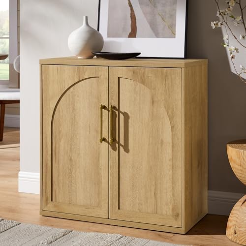 ACCOHOHO Arched Door Sideboard Buffet Cabinet, Natural Oak