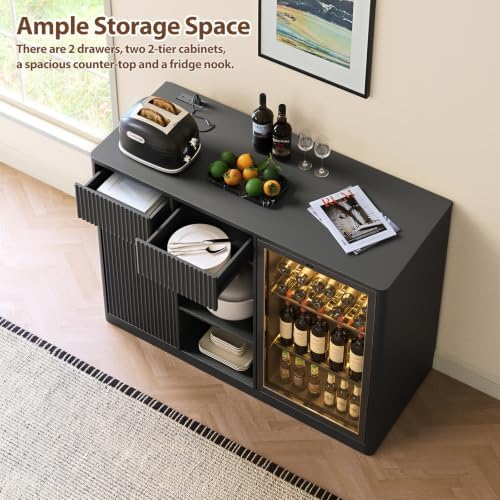 Coffee Bar with Mini Fridge Space,Liquor Wine Mini Bar Cabinet with Storage