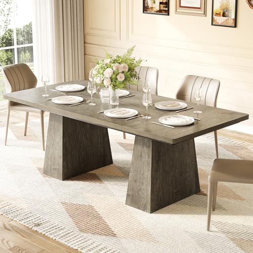 LITTLE TREE Dining Table for 6 People, Wooden Table, Rectangle Furniture with Heavy Duty Legs, Modern Kitchen Table for Home, Dining Room, Grey