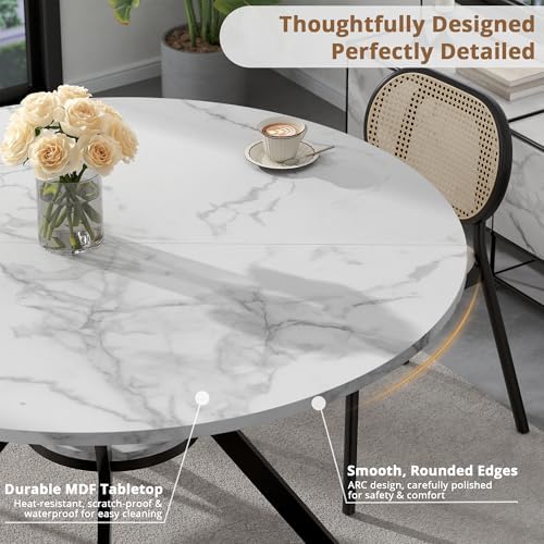 42" Round Dining Table for 2-4, Modern Kitchen Table with Faux Marble Tabletop & Metal Legs, Space Saving Circle Table with Storage, Wood Kitchen & Dining Room Tables for Kitchen Dining Room