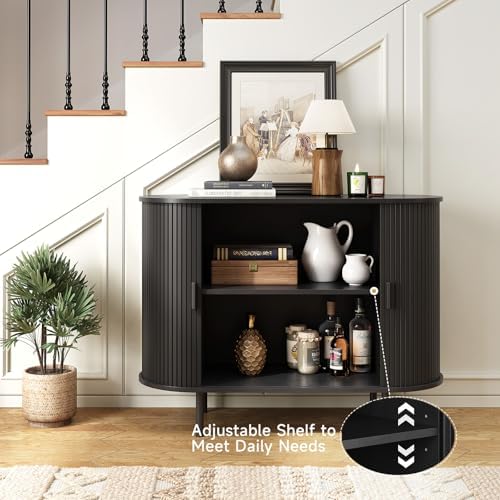 ONBRILL 40" Sideboard Buffet Cabinet, Sliding Door/Adjustable Shelf, Black