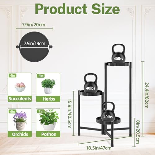 iDavosic.ly Plant Stand Indoor Outdoor, 3 Tier Metal Corner Shelf, Black