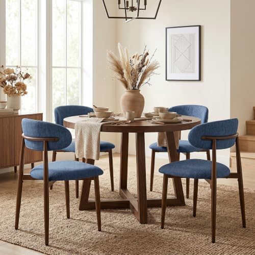 UVV Dining Chairs Set of 2, Metal Kitchen Chairs with Modern Fabric Upholstered for Dining Room, Navy Blue