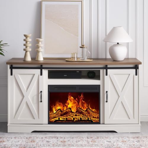 AMERLIFE Living Room Furniture Set, 59" White TV Stand with Fireplace