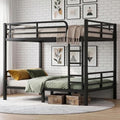 Full Over Full Bunk Beds, Heavy Duty Metal Full Size Bunk Bed for Teens and Adults, Noise-Free Design Bunkbeds with Ladder, Guardrail for Bedroom, Dorms and Apartment, No Box Spring Required, Black