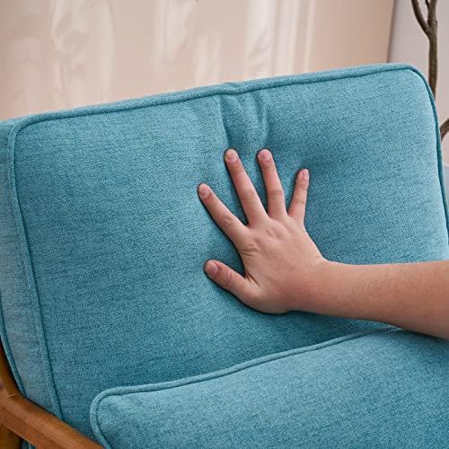 Bonnlo LinenTeal Mid Century Modern Accent Chair, Soild Wood Padding Lounge Armchairs Side Sitting Chairs for Living Room, Bedroom, Guest Room