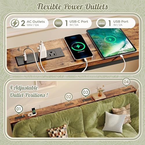 Huuger 102.4 Inch Sofa Table with Power Outlets, Skinny Behind Couch Table