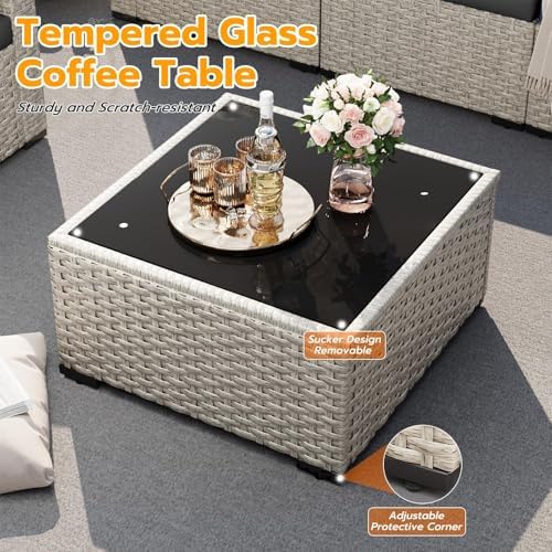Outdoor Patio Furniture Set with Fire Pit 8 Pcs Wicker Sectional Sofa Black