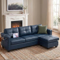 TYBOATLE 88" W Blue Faux Leather L Shaped Sectional Couches w/Side Pockets, Comfy Modular Convertible Sofas w/USB, Office Sofa Set with Chaise for Living Room, Bedroom (Blue, 3L)