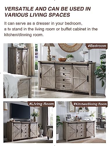 T4TREAM 60" Wide Farmhouse Sideboard Buffet Cabinet, Light Rustic Oak