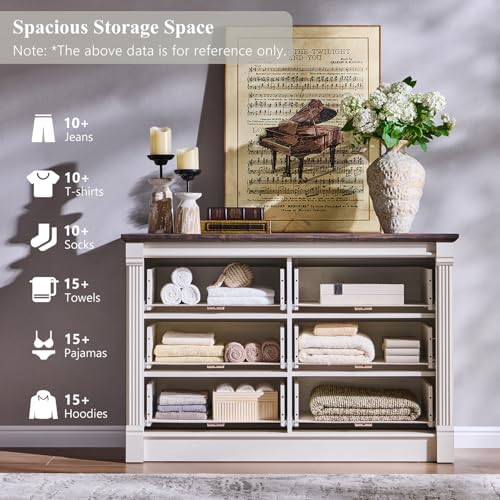 Aitjunz Farmhouse 47'' Wide 6 Drawer Dressers for Bedroom, Antique White