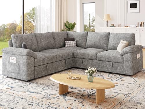 85'' Modular Sectional Sofa with Pull Out Bed, Sleeper Sofa, Light Gray