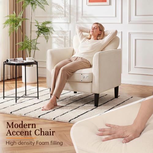 Kromax Accent Chair for Living Room, Comfy Upholstered Armchair, White