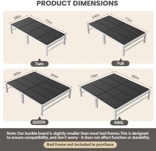 54x75'' Full Size Folding Bunkie Board, Black Under Mattress Support Board