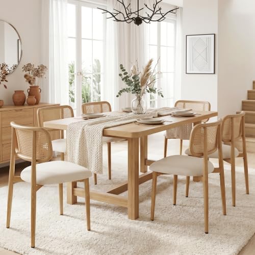 UVV Dining Chairs Set of 4, Metal Kitchen Chairs with Modern Fabric Upholstered for Dining Room, Beige Rattan