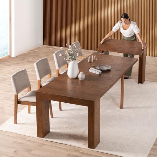 Transformer Table - Solid Wood Extendable Dining Table with 4 Stackable Chairs, Seats 2-12, Expandable Table, Space-Saving Furniture, Dark Walnut, Brown Finish (Table + 4 Chairs)