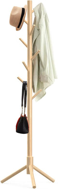 Aliphon Wooden Coat Rack Stand, Freestanding Coat Rack with 8 Hooks, 3 Adjustable Size Coat Tree for Hats, Coats, Scarves bags, Coat Hanger Stand Used in Bedroom/Office/Entryway (Natural)