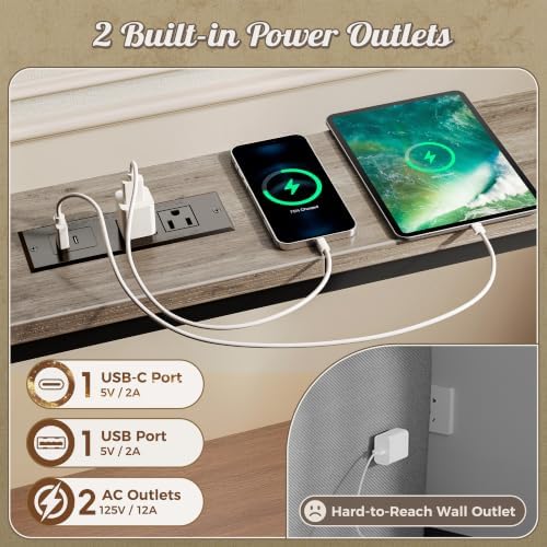 Huuger Narrow Console Table with Power Outlets & USB-C, Oak